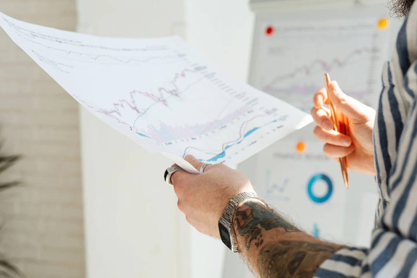 Risk analyst measuring an equity decline and recovery path on printed account data
